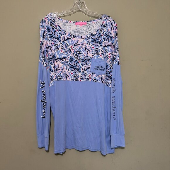 Simply Southern Long Sleeve Graphic Top – Blue Floral Print, Size XL - Picture 1 of 5